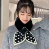 Hårvor koreansk mode stickad vågpunkt bowknot bib vinter varm fleece hals halsduk förtjockad täckning kors