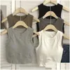 Camisoles Tanks Slim Color Neck Tops Vest Camisole Female Chest Sleeveless Solid Bra Bottoming Y With Pad Summer Top Women Drop Delive Otbew