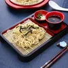 Set di stoviglie Set di piatti Soba giapponese Set di gnocchi Vassoio di noodle con scolapiatti quadrato Tazza da immersione Tappetino in legno Vassoi da sushi per