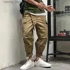 メンズパンツHouzhou Khaki Cargo Pants Men Hip Hop特大のクロップドズボン男性ジョギングテックウェアルーズカジュアルヒッピーストリートウェアヒップホップQ231201