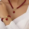 Conjuntos de jóias de casamento 2 pcs imitação pérola colar pulseira conjunto elegante cor pingente natural contas colar para menina 231201