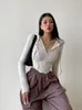 Kvinnors T -skjortor Deeptown Y2K Vintage Zipper Hooded Women Kpop Grunge Slim Long Sleeve Tees Korean Casual Tracksuit Crop Tops Streetwear