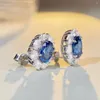 Boucles d'oreilles en argent 2023, diamant à haute teneur en carbone 925, avec trésor bleu européen et américain de qualité supérieure