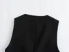 Women's Vests Black Sleeveless Vest Sets Pant For Women Elegant V-Neck Coats Woman Gathered Sides Waistcoat Fashion Side Pleat