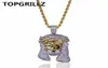 TOPGRILLZ Gold Color Plated Iecd Out HipHop Micro Pave CZ Stone Pharaoh Head Pendant Necklace With 60cm Rope Chain3353680