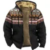 Men's Hoodies Zipper Winter Fleece Parka Coats Ethnic Tribal Graphics Jacket Sweatshirts Outerwear Daily Hooded Zip-up Overcoats