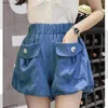 Damesshorts Vrouwelijk Koreaans Casual Elastisch Hoge taille Effen Zomer Losse mode Luxe zakken Gesplitst All-match