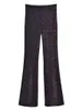 Vrouwen Broek 2024 Lente Herfst Vrouwen Sparkle Pailletten Uitlopende Chic Casual Zwarte Lange Broek Hoge Taille Slim Fit Fluwelen