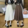 Faldas de pana japonesas de cintura alta plisadas de Anime para mujer, falda Preppy Retro con bolsillo para otoño e invierno, ropa acampanada por debajo de la rodilla