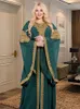 Vestidos casuais festa para mulheres abaya muçulmano caftan 2 peça conjunto eid flare mangas robe bordado ouro vestido de renda terno jalabiya ramadan