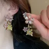 Ensemble de boucles d'oreilles et collier pour femmes, ensemble de fleurs en cristal rose et bleu de haute qualité, bijoux Vintage de fête, cadeaux