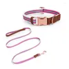 Hundehalsbänder Premium-PU-Leder-Haustierhalsband-Leine-Set mit Metallschnalle, stilvolles und reflektierendes, langlebiges Baumwollzubehör