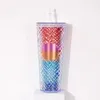 Mugs Diamond Radiant Goddess Cup med 710 ml Summer Cold Water Tumbler STRAW Double Layer Plastic Durian Coffee Mug 231130