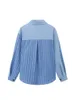여성용 블라우스 여성 패치 워크 줄무늬 파란색 셔츠 및 90 년대 Y2K 빈티지 한국하라 주쿠 2000 년