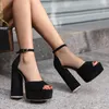 Sandals Block Heel Open Toe High Heels Suede Ankle Strap Thick Platform Sandles Summer Fashion Concise Ladies Shoes Large Size