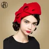 Sombreros de ala ancha Sombreros de pescador FS Boina elegante Tocados de fieltro de lana para mujer Fedora Rojo Sombreros de iglesia para mujer Blanco Negro Sombrero de boda para mujer Gorras con lazo Sombrero pastillero 231130