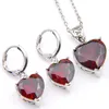 Luckyshien regalo de vacaciones 2 piezas lote corazón rojo granate colgante pendientes conjuntos 925 collar de plata mujer encanto joyería 2841