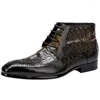 Bottes hommes en cuir véritable pousses à lacets bout pointu hommes chaussures habillées avec Texture Crocodile affaires décontracté cheville