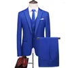 Costumes pour hommes 15 couleurs hommes mode revers cranté couleur unie vêtements intelligent décontracté mariage mâle 3 pièces (veste pantalon gilet)