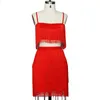 Work Dresses Summer Outfits For Women 2023 Women's Sexy Tassel Sling Crop Top Short Skirt Two Piece Set Red Party Dress African Fashion