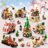 Julleksakstillbehör Huiqibao 6in1 Julälghjort Santa Claus Building Blocks City Snow House Xmas Tree Bricks Set Toys For Children Barn Gift 231130