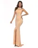 High Neck Mermaid Satin-chiffon Backless Bridesmaid Dress Split Front Court Train Formal Dresses