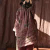 Trench da donna QPFJQD Giacca da donna con stampa floreale in lino retrò a maniche lunghe 2024 Inverno caldo pullover in stile cinese Parka da donna lungo