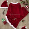 Clothing Sets Girls Christmas Costume Long Sleeve Bell Bottom Veet Suit Carnival Party Santa Claus Kids Merry Outfit Drop Delivery B Dhyh9