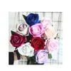 YO CHO Artificial Flower Silk Rose Flannelette Single Branch Rose Fake Flower Burgundy DIY Home Party Decor Wedding Supplies BJ