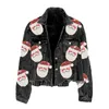 Giacca da donna in pelliccia sintetica di velluto a coste di Babbo Natale con paillettes Nero Rosso Uniforme da baseball Cappotto casual autunno e inverno 231201