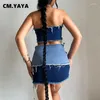 Abiti da lavoro CM. Denim Donna Due Set da 2 pezzi 2023 Minigonna strappata patchwork estivo e top corto senza spalline Jean abbinato