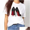 T-shirt Femme 2022 Est Aquarelle Talons hauts Chaussures Imprimer Mode Femme Femmes 90S Hip Hop Tops Tees Chemise Hipster Vintage Streetwear D Dh9Lx