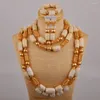 Ensemble de boucles d'oreilles et collier pour mariée nigériane, haut de gamme, irrégulière, Orange, perle de corail naturelle, bijoux de mariage africain pour femmes, AU-382