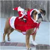 Одежда для собак Рождественская забавная одежда для больших собак Санта-Клаус Косплей Толстовки для домашних животных Личность Милый французский Bldog Прямая доставка на дом Dhb9W