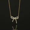 Blue box TF Classic designer tiff necklace top T Family Sterling Silver Small Fresh Bow Knot Full Diamond Necklace Fashion Gold Plated Collar Chain Star Same Gift