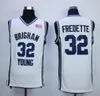 Mens Brigham Young Cougars College Basketball Jerseys 32 Jimmer Fredette Ed Navy Blue Shirts White NCAA Jersey Tops