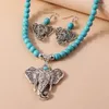 Set di orecchini per collana, elefante turchese bohémien per accessori per gioielli da donna, festa, vacanza
