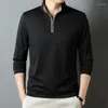 Polos masculinos em pé pescoço zíper camisola manga longa moda e casual