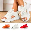 Sandals Summer Women Mesh Casual White Thick Soled Lace Up Open Cushioned For Wedge Heel