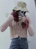 女性のニットニットカーディガンの女性セーター2023秋の長袖パッチワークフリルシングル胸肉韓国のスリムクロップジャンパー