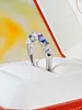 Anéis de cluster elegante ovo em forma de tanzaniano azul 925 prata esterlina anel de diamante conjunto com diamantes de alto carbono para estilo versátil