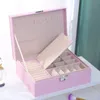 Schmuckschatullen Zweischichtige Lederbox Organizer Ohrringe Ringe Halskette Aufbewahrungskoffer mit Schloss Frauen Mädchen Geschenk 231201