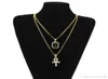 Men S Egyptian Ankh Key Of Life Necklace Set Bling Iced Out Mini Gemstone Pendant Gold Silver Chain For Women Hip Hop Jewelry5400415