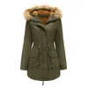 Women's Trench Coats High Quality Faux Fur Hooded Coat For Women Big Size Plush Lining Winter 2023 Casual Clothes - Black Brown Red