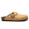 Hombres Mujeres Diseñador Diapositivas Zuecos Sandalias Boston Plantilla suave Gamuza Cuero Taupe Mocha Mink Tomillo Moda para hombre Scuffs Zapatillas al aire libre Zapatos