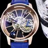 JC Astronomia Tourbillon Erkekler Büyük Boy 47mm Otomatik Mavi Lüks Spor Erkekler İzler Saatler İskeletli Kadran Sapphire Crystal İsviçre Kollwatch Su geçirmez