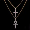Collier croix Ankh en Zircon glacé, ensemble de bijoux, or, argent, cuivre, matériau scintillant, clé de la vie, pendentifs égyptiens, 306v