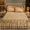 Bed Skirt European Style Winter Velvet Thicken Bedspread Luxury Bed Skirt Style Bed Sheets Lace Embroidery Cotton Quilted Mattress Cover 231130