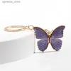 Keychains Lanyards Söt djurnyckelring Purple Butterfly Flower Crystal Key Ring Star Glass Pärlor Key Chains For Women Men Souvenir Gifts smycken R231201