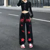 Jeans para mujer Hip Hop Vintage Mujeres Negro Rojo Jeans Streetwear Moda Pantalones Estrella Pintada Cintura Alta Pierna Ancha Recta Casual Pantalones Sueltoszln231201